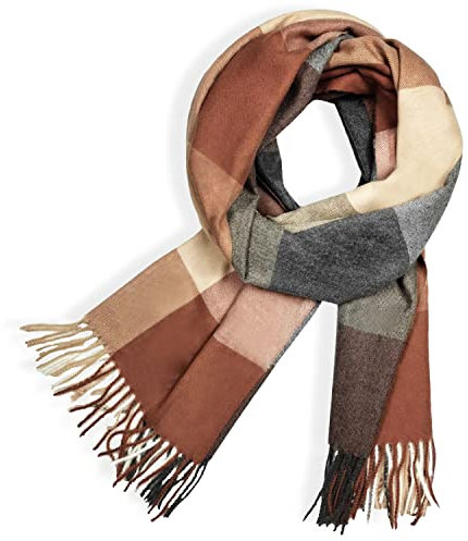 Glamexx24 Damen Winter Kariert Schal - Übergroßer Quadratischer Deckenschal, Halstuch Mit Streifen Muster Und Fransen, Strickset Poncho