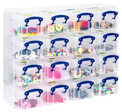 Really Useful Box Plastic Storage Box 0.3 Litre Organiser Pack (16 x 0.3L) Clear Frame with Clear Boxes