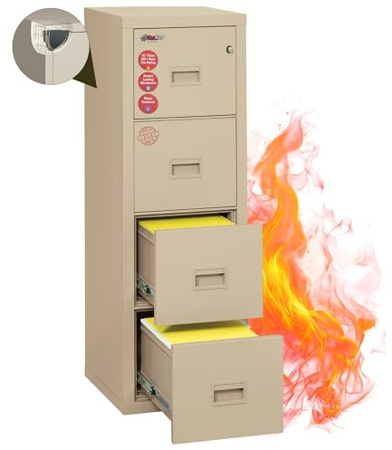 FireKing Turtle Vertical 4 Drawer Legal and Letter Fire Safe File Cabinet with Key Lock, 1 Hour Fire Rated, UL Rated & Water Resistant Home Safe, Filing Cabinet, Made in The USA, Parchment
