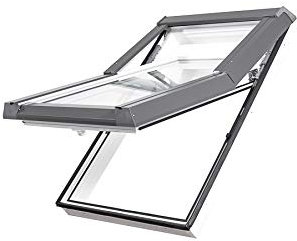 BLITZVERSAND!!! AFG - Skylight Dachfenster Schwingfenster PVC 66 x 118 mit Eindeckrahmen für Dachziegel Außenfarbe Dunkelbraun! Schwingfenster Dachflächenfenster