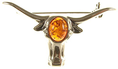 Baltic amber and sterling silver 925 cognac bull brooch pin