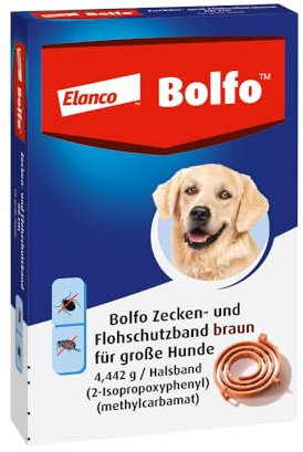 Elanco Bolfo Zecken- und Flohhalsband für große Hunde – Zeckenhalsband für langanhaltenden Zecken- und Flohschutz – Floh- & Zeckenmittel für Hunde in Puderform auf dem Halsband