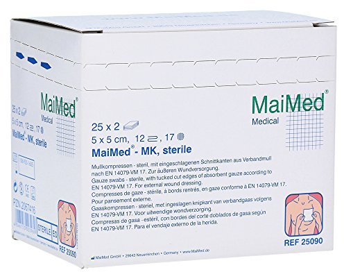 Sterile Kompressen 5x5 cm – 50 Stück Mullkompressen 12-lagig, fusselfrei – Mulltupfer steril & Wundauflagen nicht haftend für Verband & Pflege