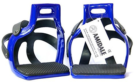 AMIDALE ALUMINIUM ENDURANCE FLEX RIDE CAGED SAFETY HORSE STIRRUPS NAVY BLUE BNWT