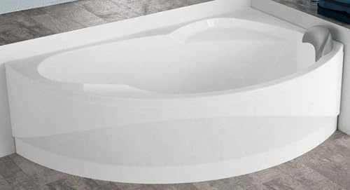 Vasca Bagno Angolare Angolo Asimmetrica Curva Novellini Vogue Standard Telaio Colonna Destra Pannello Frontale 150x85 H55 cm 140 Litri Poggiatesta Guscio Tradizionale Acrilico Finitura Bianco Lucido