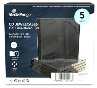 5 custodie Mediarange CD standard jewel case 10mm con tray nero
