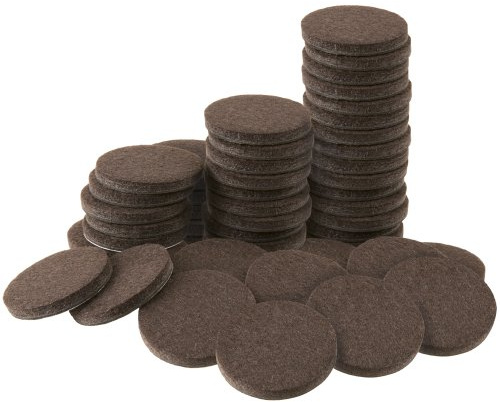 SoftTouch 1 Round Reusable Felt Furniture Sliders for Hard Surfaces, Noise-Reducing Adhesive Furniture Moving Pads for Beds, Sofas, Dressers, Set of 48, Brown