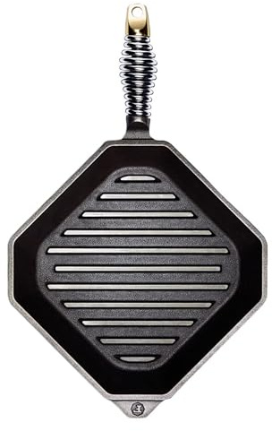 FINEX 10 Cast Iron Grill Pan - Grill Pans with Superior Heat Distribution - Near Non-Stick for Easy Cleaning - Cast Iron Grill Pan - For Indoor & Outdoor Grilling - Pre-Seasoned with Flaxseed Oil