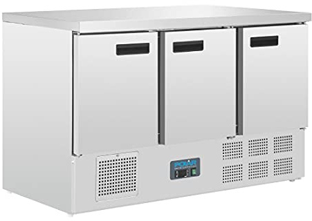 Polar Refrigeration G-Series 235W Triple Door Counter Fridge 368 Litre, Stainless Steel, 2°C to 5°C, 880(H)x1370(W)x700(D)mm, 3 Shelves, Energy Rating C, Usable Capacity: 308Ltr, R600a | G622