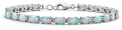 Bling Jewelry Bracciale Da Tennis In Opale Bianco Creato A Filo Semplice Per Donne In Argento Sterling .925 Pietra Di Nascita Di Ottobre 7-7.5 Pollici