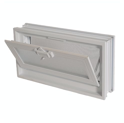 Seves Glass Block | 18x8 Vinyl Hopper Vent | Dual Pane Glass Block Vent with Bug Screen | 17.25 x 7.63 x 3.13 Inches | for Home Use
