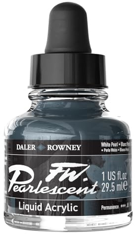 Daler-Rowney FW Pearlescent Acrylic Ink Bottle White Pearl - Acrylic Drawing Ink for Artists and Students - High-Quality Permanent Calligraphy Ink - Archival Ink for Illustrating and More