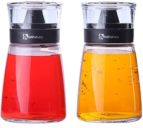 Juvale Essig- und Ölspender (2er Set) – Flasche aus hochwertigem Glas mit schwarzem Kunststoffdeckel - Auslaufsicher, Tropffrei - Elegant in der Küche und bei Tisch - je rund 170 ml/5,5 oz