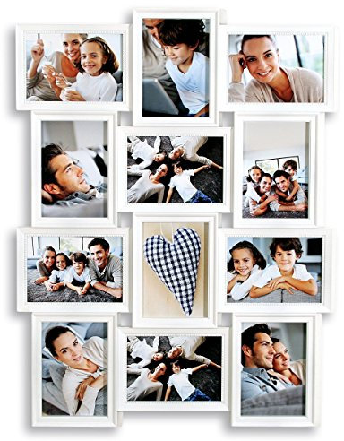Levandeo, cornice portafoto tipo collage, viti incluse, colore bianco, per 12 foto, 13 x 18 cm, formato verticale e orizzontale, 96132