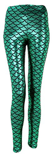 Ayliss New Mermaid Fish Scale Printed Leggings Stretch Tight Pants,Green L
