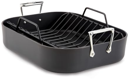 All-Clad HA1 Hard Anodized Nonstick Roaster and Nonstick Rack 13x16 Inch Oven Broiler Safe 500F Roaster Pan, Pots and Pans, Cookware Black