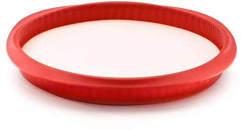Lékué Stampo per Quiche con Piastra Removibile in Ceramica, Rosso, 28 centimetri, Rosso