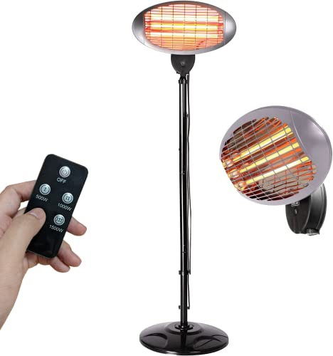 Heatlab 2KW IPX4 FreeStanding Water Resistant Infrared Electric Garden Outdoor Indoor Patio Heater with Remote Control - 3 Power Settings (Heater)
