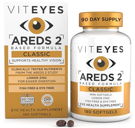Viteyes AREDS 2 Classic Macular Health Formula Softgels, Eye Health Vitamin to Support Macular Health, Lower Zinc, Eye Vitamins, Macular Vitamins, Beta-Carotene Free, 180 Softgels