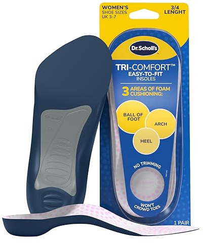 Dr. Scholl's Tri-Comfort 3/4 Length Insoles for Women, All-Day Comfort for Ball of Foot, Arch & Heel, Shoe Inserts with Flexispring Arch Support & Soft Foam Cushioning, No Trimming Required, Size 3-7