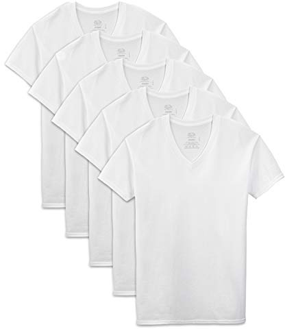 Fruit of the Loom Men's Extended Sizes V-Neck T-Shirt, White, XXX-Large(Pack of 5)