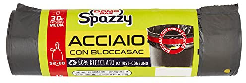 Domopak Spazzy Sacchi Nettezza Acciaio con Bloccasac 30L, 15 Pezzi