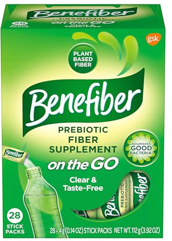 Benefiber On The Go Prebiotic Fiber Supplement Powder for Digestive Health, Daily Fiber, Unflavored - 28 Sticks (3.92 Ounces)
