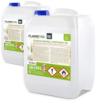 Höfer Chemie 2 x 5 L (10 Liter) FLAMBIOL® Premium Brenngel für Brenngel Dekofeuer, Lampe und Kamine - Dickflüssiges Gel