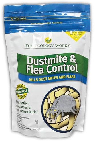 The Ecology Works - Dust Mite and Flea Control Powder (2lb) - Eliminate Dust Mites, Fleas & Reduce Allergies, Gentle Hypoallergenic Formula for Fabric, Furniture, Pet Beds & More