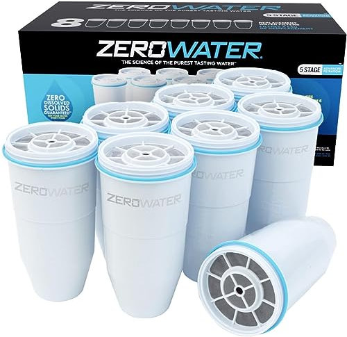 ZeroWater 5-Stufiger Wasserfilter Ersatz, Wasseraufbereiter Trinkwasser - NSF-Zertifiziert zur Reduzierung von Blei, Anderen Schwermetallen und PFOA/PFOS - Wasserfilter Kartuschen 8er-Pack, Weiß