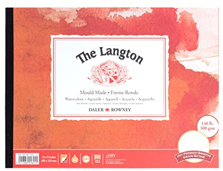 Daler-Rowney The Langton varmpressat akvarellpapper, 300 g/m², 30,5 x 22,9 cm, limmad på ena sidan, syrafri, 12 naturvita blad, perfekt för professionella konstnärer