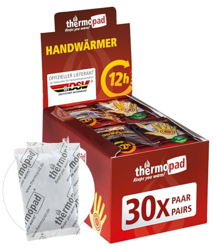 THERMOPAD Handwärmer – DAS ORIGINAL: 30 Paar Wärmepads für 12 Stunden Wärme I Sofort einsatzbereite Taschenwärmer I Extra warmes Heatpad – ideal für Outdoor-Aktivitäten & Handschuhe I Hand-Wärmekissen