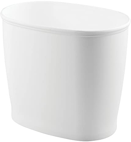 iDesign Slim Plastic Bathroom Trash Can, Small Garbage Bin for Bedroom, Office, Desk, Dorm, White