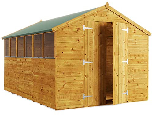 BillyOh 12 x 8 Garden Storage Shed Apex Wooden Garden Shed Bike Shed Log Store Master Sheds with Floor, Roof & Felt (Windowed, 12x8)