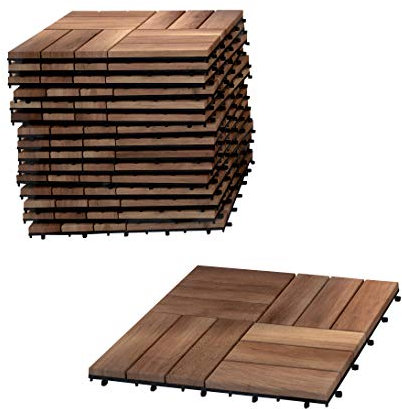 SAM Terrassenfliese 02 Akazienholz, FSC® 100% Zertifiziert, 11er Spar-Set für 1m², 30x30cm, Bodenbelag mit Drainage, Klickfliese, Balkon, Terrasse