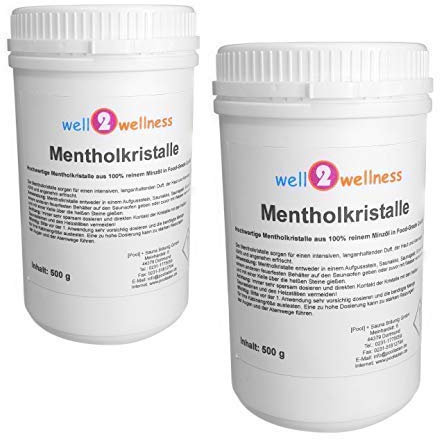 well2wellness® Mentholkristalle intensiv 1,0 kg (2 x 500g Dosen) - aus 100% reinem Minzöl