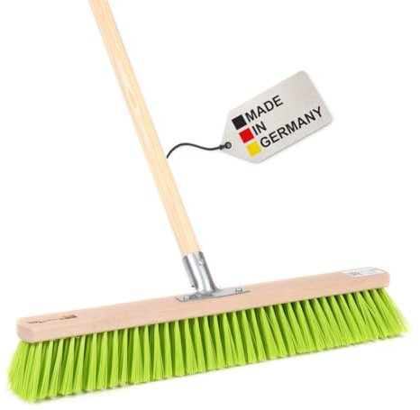 BawiTec Gartenbesen Straßenbesen 60cm Breit mit Stiel 160cm Lang grüne Kunststoffborsten neongrün für draussen Besen für Garten Hof Werkstatt Grundstück Straße Gehweg inkl. Besenstiel Holzstiel