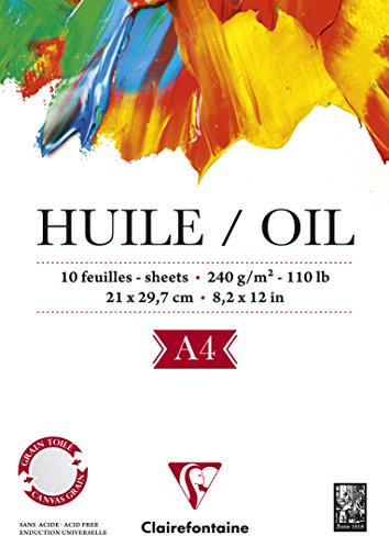 Clairefontaine 96311C - Block für Ölmalerei, DIN A4 21x29,7 cm, einseitig geleimt, 10 Blatt, 240g, Weiß, 1 Block