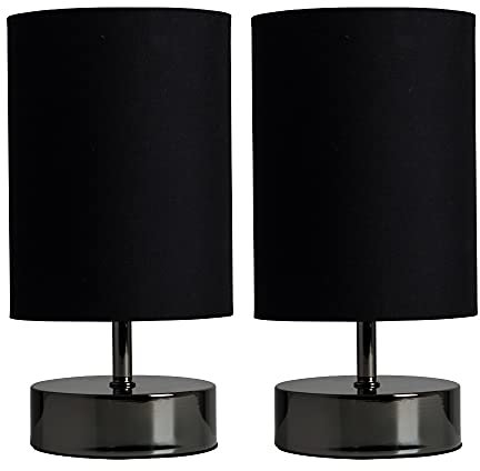 MiniSun | Modern Black Chrome Touch Table Lamps with Polycotton Black Light Shades | Table Lamps, Home Décor & Improvement Essential | Set of 2