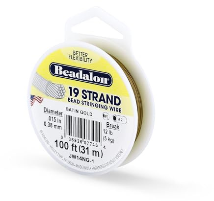 Beadalon 19-Strand Bead Stringing Wire, 0.015-Inch, Satin Gold, 100-Feet