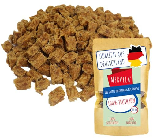 MERVELA® Premium Truthahn Kauwürfel für Hunde, 500g - Ideal als Trainingsleckerli | 100% Natürliches Truthahnfleisch | Hypoallergen für Sensible Hunde | Made in Germany