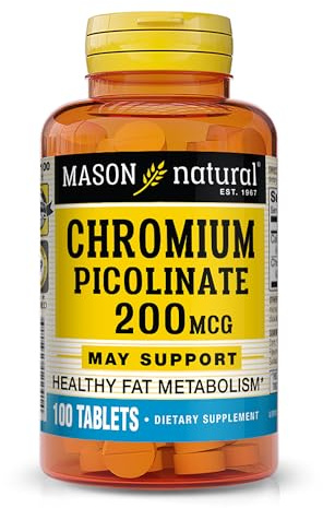 Mason Natural Chromium Picolinate 200 mcg with Calcium, Supports Normal Metabolism, 100 Tablets