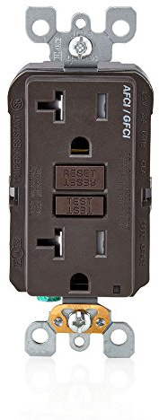 Leviton Dual-Function AFCI/GFCI Outlet, 20 Amp, Self Test, Tamper-Resistant with LED Indicator Light, Protection from Both Electrical Shock and Electrical Fires in One Device, AGTR2, Brown
