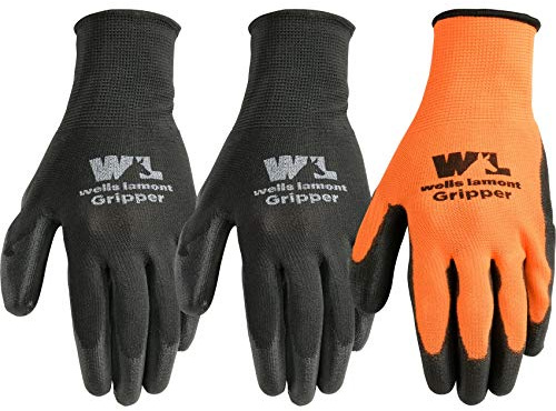 Wells Lamont 3 Pair Pack Ultimate Gripper® Work Gloves with PU-Coating, Large (559LF)