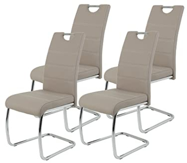 Hela Tische, Flora Lot De 4 Chaises Luge Pour Cuisine, En Simili Cuir Cappuccino, Poignée En Creux, Armature Métallique Chromée, 42 x 57 x 98 cm