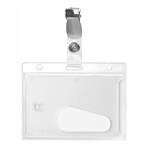 Karteo Ausweishülle mit Clip [1 Stück] Kartenhalter mit Daumenausschub aus Hartplastik horizontal Ausweishalter für Ausweise und Dienstausweise