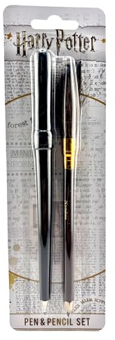 HARRY POTTER Stift und Bleistift Set (Zauberstab und Besen Design) Kugeschreiber, Stifte-Set Geschenke für Frauen und Männer - Offizielles Lizenzprodukt