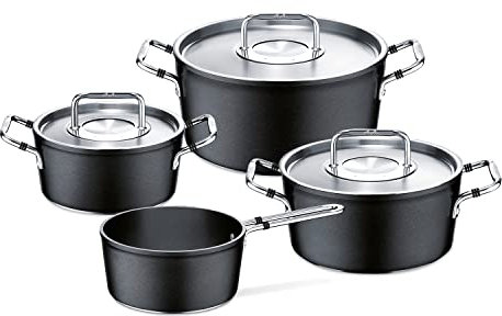 Fissler luno / Pot set, 4-Pieces, Aluminium Pot with Stainless Steel Lid, (Non-stick seal, induction-compatible, stainless steel handle) - 056-116-04-000/0