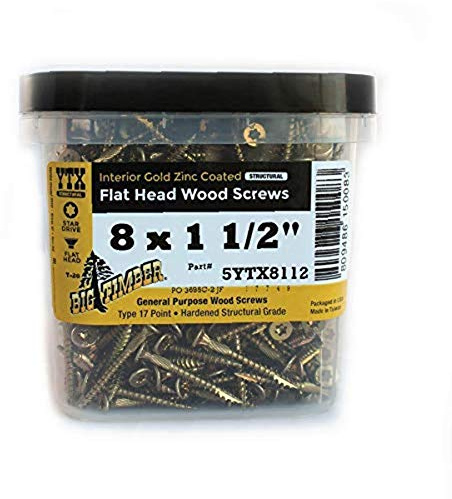 Big Timber 5YTX8112#8 by 1-1/2 T-20-drive bit Gold Star Flat Head Interior Screws,(990 per Box)