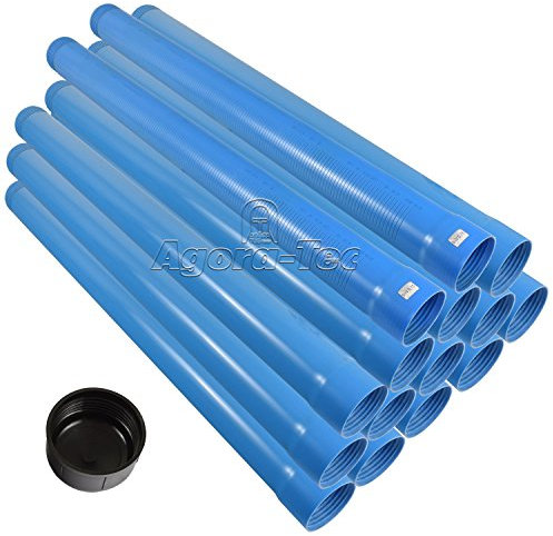 Agora-Tec® 3 Zoll DN 80 Brunnenrohr - Set (15 Meter) mit 13 Meter Vollwandrohr, Endkappe und 2 Meter Filterrohr mit Einer (Schlitzweite: 0.75mm)